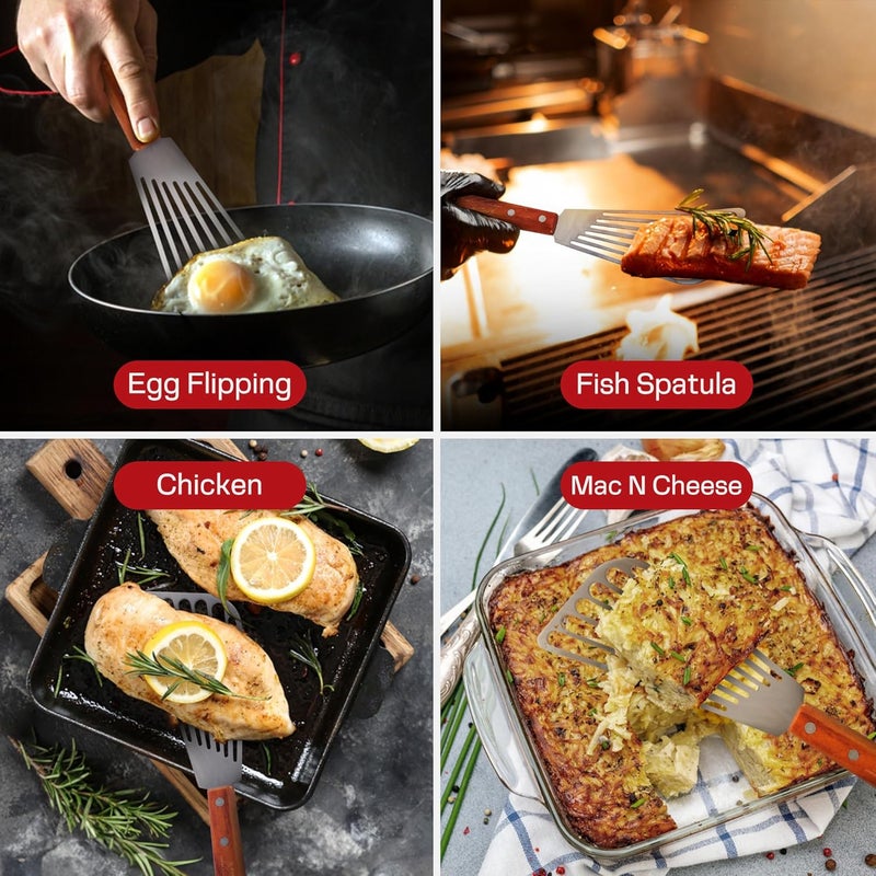 Rifsa 1 Slotted Elegant Silver Fish Turner Spatula - Metal Fish Spatula with 6.5 inch Blade & Ergonomic Wooden Handle - Ideal for Home and Professional Chefs - Image 4